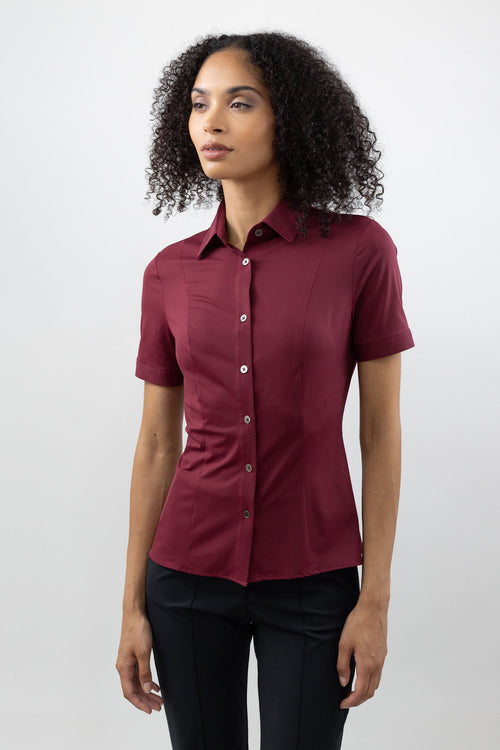 Short Sleeve Fitted Blouse Merlot