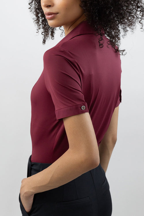 Short Sleeve Fitted Blouse Merlot