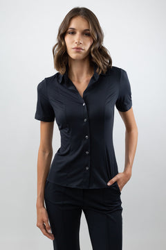 Short Sleeve Fitted Blouse Black