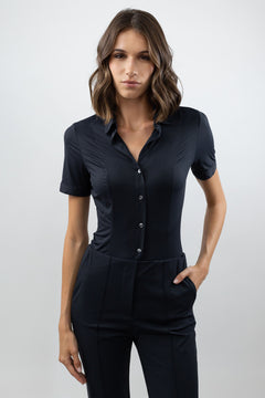 Short Sleeve Fitted Blouse Black