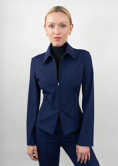 Fitted Double-Zipper Jacket Navy