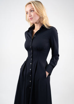 Long Sleeve Fit-and-Flare Shirt Dress