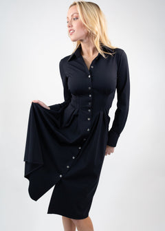 Long Sleeve Fit-and-Flare Shirt Dress