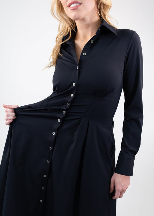 Long Sleeve Fit-and-Flare Shirt Dress